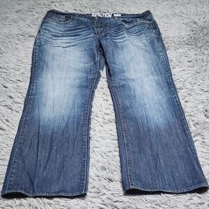 Kenneth Cole Reaction Jeans Mens 36x30 Hemmed Blue Denim Bootcut Faded Casual